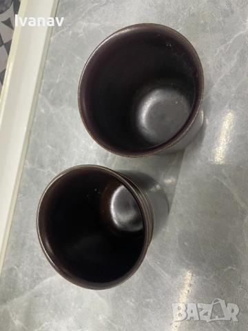 Комплект от две скандинавски кафяви чаши Höganäs Keramik Blyfritt Stengods Sverige, снимка 2 - Чаши - 53949646