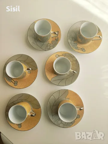 Луксозен японски комплект чаши за кафе/еспресо – Yamasen Gold Collection (Fine Porcelain Japan, 24ct, снимка 3 - Сервизи - 55677700