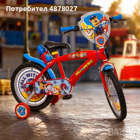 Детски велосипед Paw Patrol 16” – със спомагателни колела, спирачки и бутилка за вода, снимка 6 - Детски велосипеди, триколки и коли - 55574340