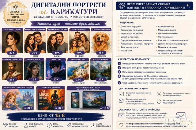 Дигитални портрети, карикатури и картини по снимка или идея