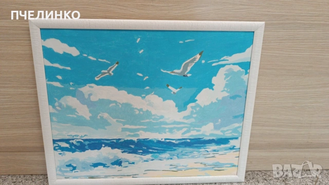 Ръчно рисувана картина „Морски бряг“, снимка 5 - Картини - 55102586