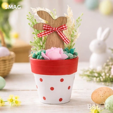 Декоративна саксия с цветя заек 13cm_1260345