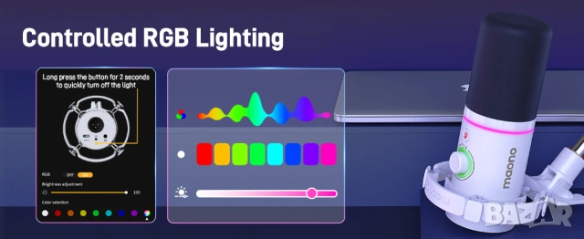 Микрофон RGB комплект с стойка за стрийминг MAONO PD200XS USB/XLR - ЧИСТО НОВ, снимка 11 - Микрофони - 54102731
