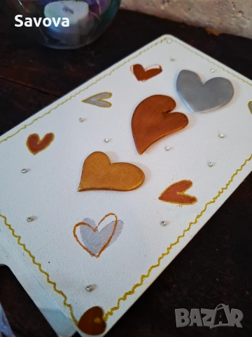 Дървена картичка за пари "Сърца", снимка 2 - Ръчно изработени сувенири - 53078993