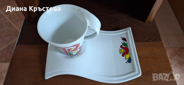 Порцеланова чаша за кафе/чай с подложка - шевица, снимка 2 - Чаши - 54592240