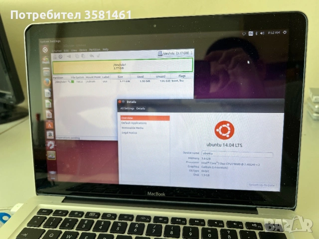 Macbook 13 inch, unibody, 3.6 gb ram, no HDD, снимка 2 - Лаптопи за работа - 54693434
