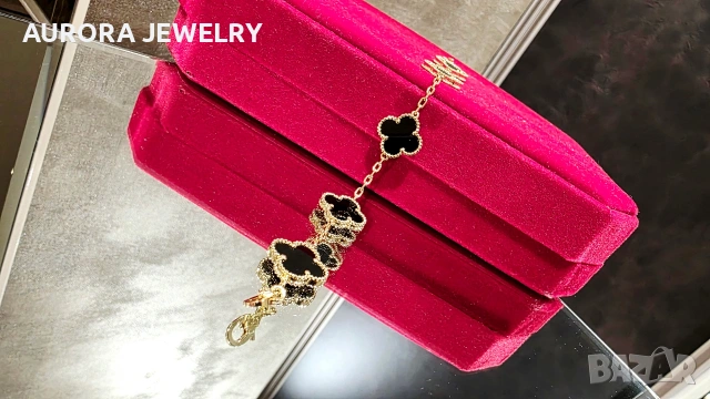 Van Cleef & Arpels VCA 5 Motifs Gold Black Onyx Vintage Alhambra Дамска Гривна, снимка 5 - Гривни - 54423256