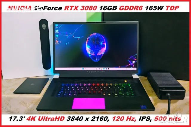 Dell Alienware x17 R1/Core i9-11980HK/NVIDIA RTX 3080 16GB 165W/17.3 4K UHD 120Hz/16GB RAM/512GB SSD