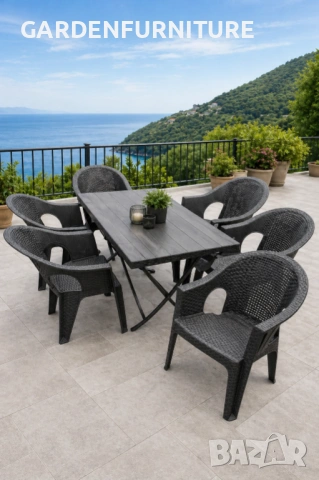 Комплект маса + 6 или 4 стола ратан 3 цвята и 5 размера маси мод.16