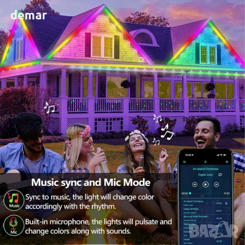 5 м външна RGB+IC LED лента, приложение/дистанционно, IP68, снимка 3 - Лед осветление - 53983003