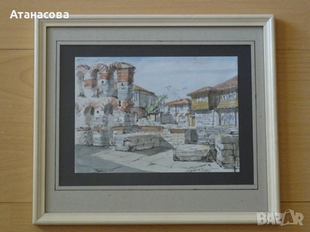 ЦВЕТКО ДИМИТРОВ картина "Несебър" акварел 1995 г #3, снимка 2 - Картини - 53893027