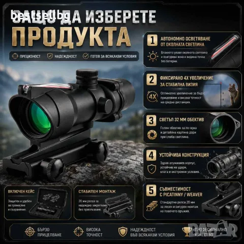 Оптически прицел мерник 4X32 тактически бързомер за лов пушка еърсофт, снимка 4 - Оборудване и аксесоари за оръжия - 41816272