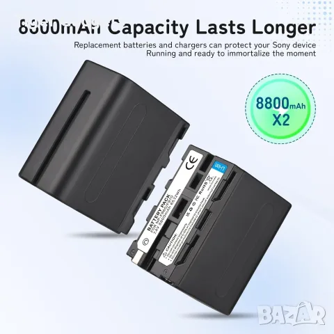 Комплект 2 батерии NP-F970 8800mAh + двойно USB зарядно за Sony Handycam, LED осветление и монитори, снимка 4 - Батерии, зарядни - 55670936