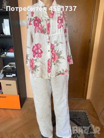 Летен сет- ленена риза райе синьо и бяло и бял летен панталон, снимка 13 - Ризи - 54173821