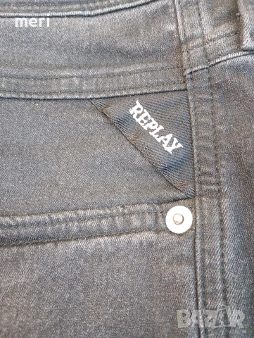 Оригинални Replay ANBASS Slim Fit дънки W33 L32 – черни, еластични, Made in Italy, снимка 12 - Дънки - 54793980
