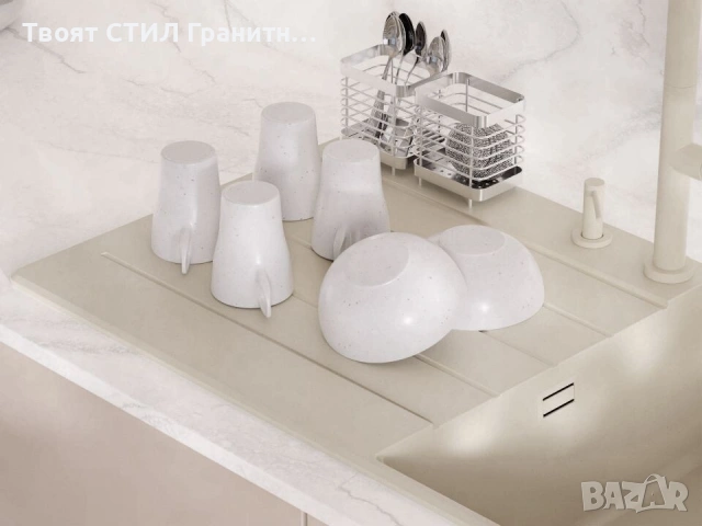 Бежова кухненска мивка от гранит Копенхаген 1000x500 Top 60, снимка 5 - Мивки - 55123811