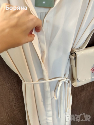 H&M нова с етикет лятна рокля-риза в цвят крем, снимка 7 - Рокли - 54079887