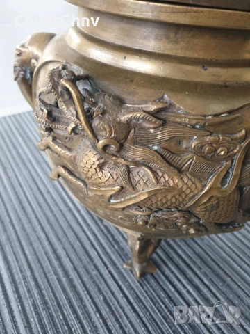 Япония 19-ти век/стара японска бронзова кандилница с дракони, снимка 7 - Декорация за дома - 54091262