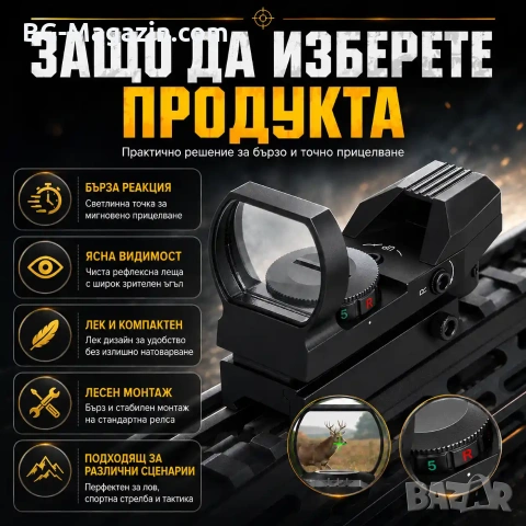 Тактически бързомер прицел с 4 фигури мерник бързомерец за въздушна пушка пистолет лов еърсофт, снимка 5 - Оборудване и аксесоари за оръжия - 51051709