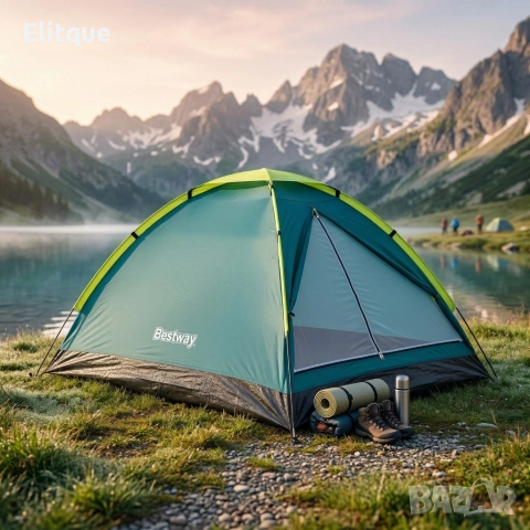 Двуместна лека къмпинг палатка с комарник и чанта за пренасяне, 205x145x100см, снимка 2 - Палатки - 54196027