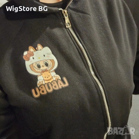 Унисекс Дамски Мъжки нов аниме суичър в черно с качулка Лабубу Black Anime Hoodie Labubu, снимка 3 - Суичъри - 54963360