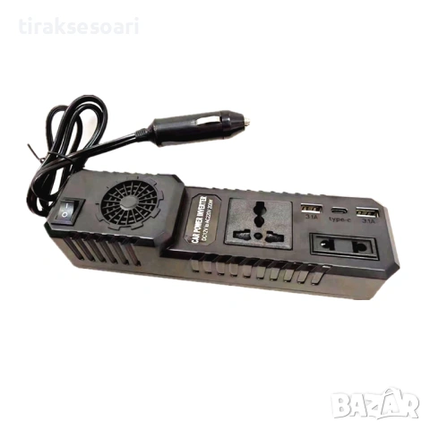 Инвертор 12V към 220V 200W с USB и Type-C автомобилен преобразувател 1666C
