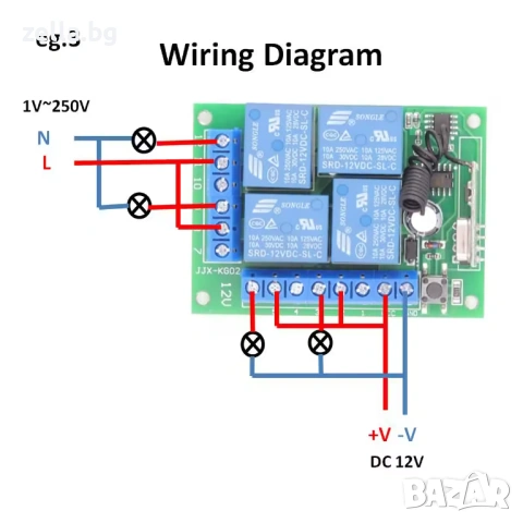 4-канален релеен модул с дистанционно управление 12V 433MHz – комплект с 2 дистанционни 10273, снимка 11 - Друга електроника - 54662156