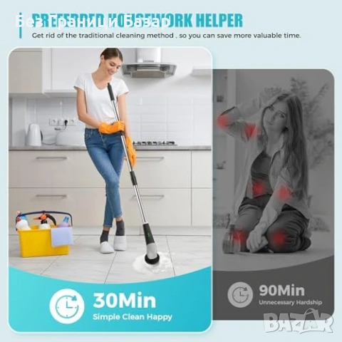 Нова Безжична електрическа четка за почистване с 8 приставки за баня плочки дом, снимка 6 - Други стоки за дома - 54076201