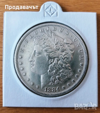 Сребърен американски Морган долар от 1884 г., снимка 3 - Нумизматика и бонистика - 54008401
