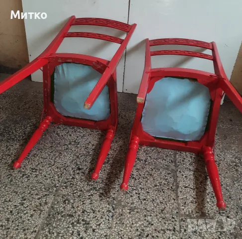 Ретро винтидж дървени столове със свалящи се меки седалки от плат и пружини, снимка 7 - Столове - 55412468