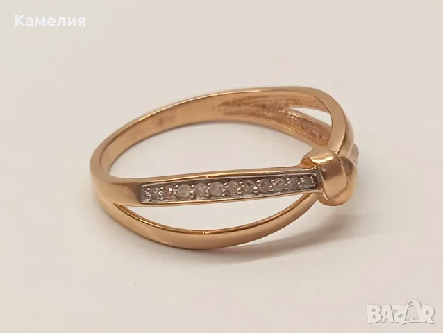 Руско злато. Пръстен с брилианти , снимка 3 - Пръстени - 55299393