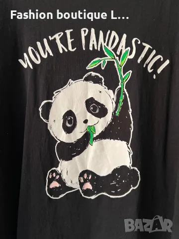 2.5 евро дамска черна тениска 100% памук с щампа панда и надпис you are pandastic 🖤, снимка 2 - Тениски - 55379902