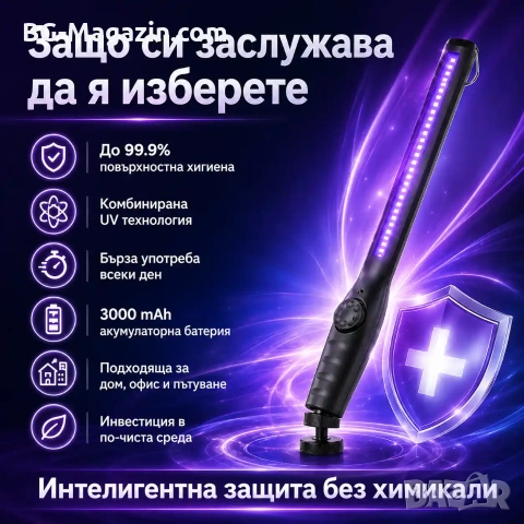 Мощна преносима UV LED лампа за стерилизация и дезинфекция за защита без химикали голям ув фенер, снимка 2 - Друга електроника - 53187126