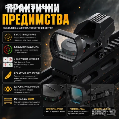 Тактически бързомер прицел с 4 фигури мерник бързомерец за въздушна пушка пистолет лов еърсофт, снимка 3 - Оборудване и аксесоари за оръжия - 51051709