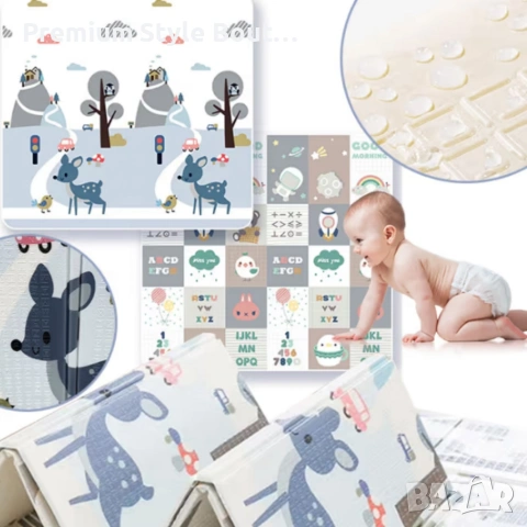 Двулицев образователен детски килим Азбука, цифри и животни 180 х 200 см - водоустойчив, сгъваем, снимка 3 - Други - 54002811