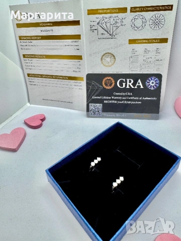 Сребърни обеци с мойсанит (диамант) 0.6 карата 6камъка*0.1 карат, снимка 13 - Обеци - 54241132