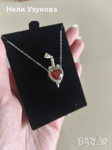 Сребърно бижу сърце и меч, комплект за двойки, страхотен подарък, оригинал от Birse, снимка 2 - Колиета, медальони, синджири - 54219660