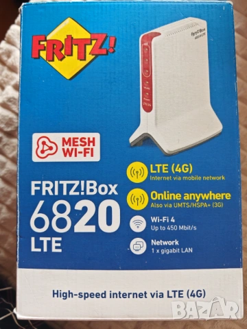 FRITZ!Box 6820 LTE 4G LTE Рутер, Работи с всички опеаратори, Нов Неразапечатан