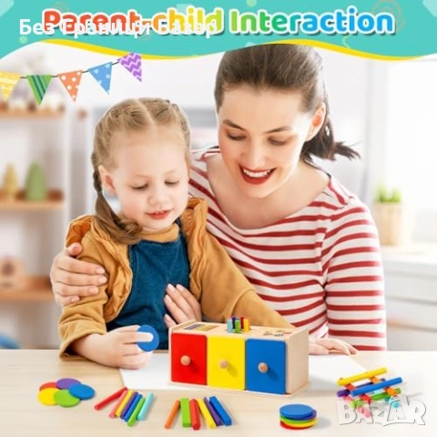 Нова Образователна дървена играчка сортиране цветове и форми Montessori идеален подарък деца, снимка 6 - Образователни игри - 54092948