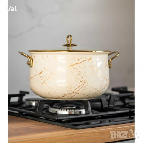 Тенджера Goldmann GM 8017-26B, 26см., Емайл, Индукция, Бял/Старо злато, снимка 3 - Съдове за готвене - 55340435
