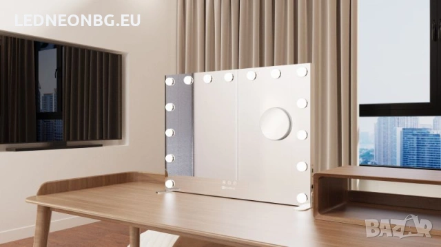 ✨HOLLYWOOD LED Козметично Огледало 58x45 см|Тъч управление |3 цвята светлина |БЕЗПЛАТНА ДОСТАВКА
