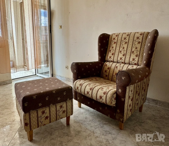 Комплект фотьойл и табуретка, снимка 4 - Дивани и мека мебел - 55244442