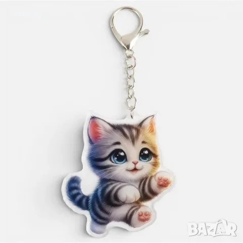 Акрилен ключодържател котка синьо сиво 7x7 см_1265470