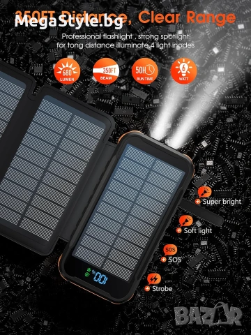 Соларно зарядно устройство 27000mAh, слънчева външна батерия с 4 слънчеви панела, снимка 6 - Външни батерии - 55164128