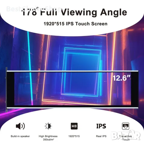 GeeekPi 12.6-инчов IPS LCD сензорен монитор FHD 1920x515 дисплей, подходящ за Hyte Y60, снимка 7 - Монитори - 55608020