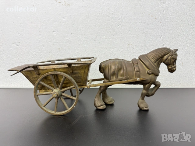 Месингова фигура - кон с каруца. №8054, снимка 2 - Антикварни и старинни предмети - 54036871