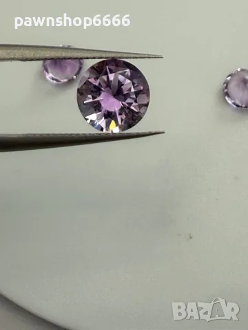 Лот естествени аметисти 3.40 ct – 3 броя, кръгъл брилянтен шлиф, отличен блясък, снимка 10 - Други - 55483152