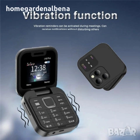 Сгъваем телефон i16 Pro Dual SIM Bluetooth камера FM радио 1000mAh 12м гаранция, снимка 6 - Телефони с две сим карти - 54165974