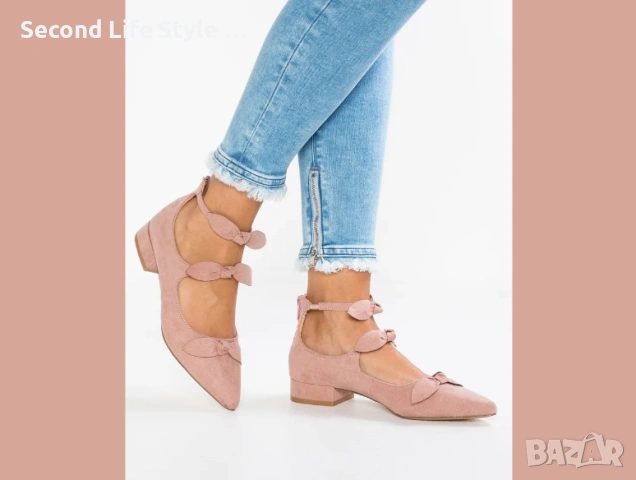 № 38 Dorothy Perkins кокетни дамски обувки балеринки с панделки и остър връх в розов цвят
