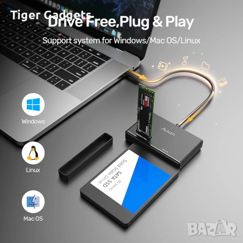 Alxum M.2 NVMe SSD Enclosure Adapter – USB-C 10Gbps адаптер за M.2 NVMe и SATA SSD дискове, снимка 3 - Други - 54971490